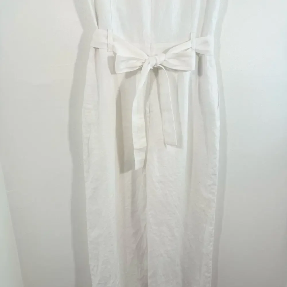 Reformation Naomi White 100% Linen Wide Leg Belted Jumpsuit Size 2